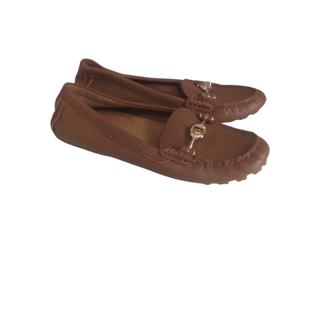 Coach Brown Leather Flats with Gold Detail - Picture 2 of 5